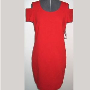 NEW DKNY DONNA KARAN LADIES RED KNIT SHEATH DRESS OPEN COLD SHOULDER 6 NWT $295